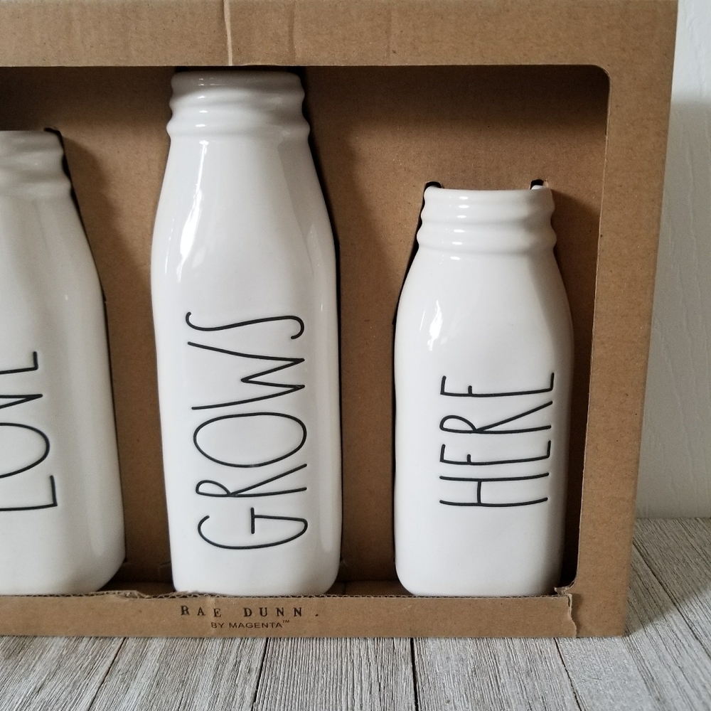Rae Dunn LOVE GROWS HERE Milk Vase Set - Picture 4 of 6